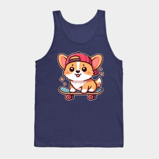 Kawaii Corgi Puppy on Skateboard Cute Dog Lover Tank Top